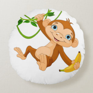 Cute Monkey med Banana Rund Kudde