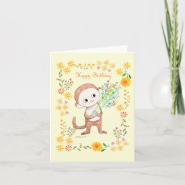 Cute Monkey med blommor, Grattis på födelsedagen Kort