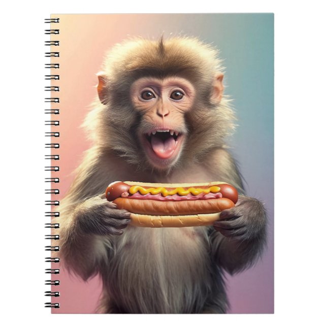 Cute Monkey med Hotdog Anteckningsbok (Framsidan)