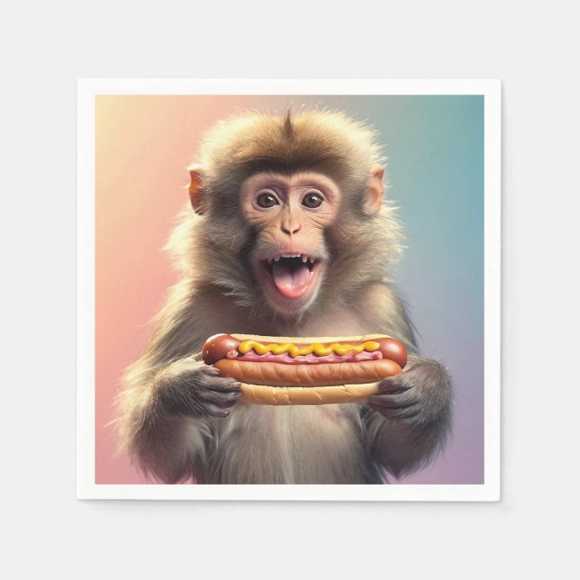 Cute Monkey med Hotdog Pappersservett (Framsidan)