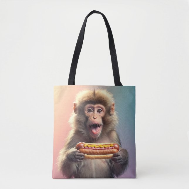 Cute Monkey med Hotdog Tygkasse (Framsida)