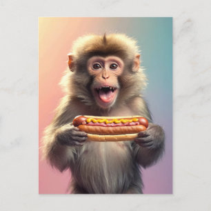Cute Monkey med Hotdog Vykort