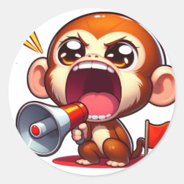 Cute Monkey med MegaPhone Runt Klistermärke