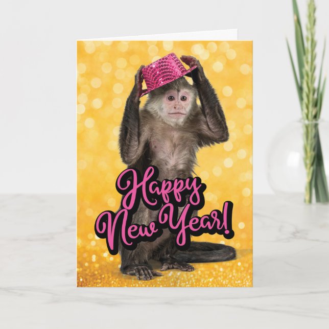 Cute Monkey med Party Hat New YCard Kort (Framsida)
