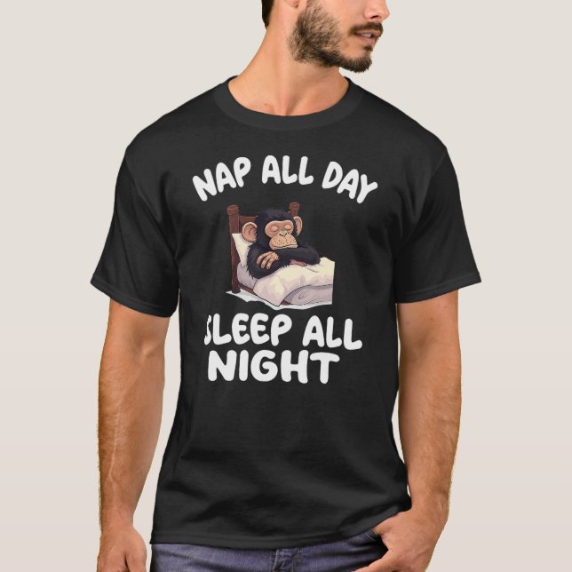 Cute Monkey Nap All Day Sleep all Night Pajamas Ni T Shirt (Framsida)