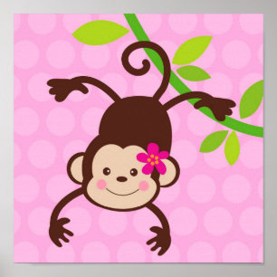 Cute Monkey Nursery Kids Wall Art Prins Girls Poster
