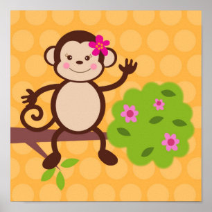 Cute Monkey Nursery Kids Wall Art Prins Girls Poster