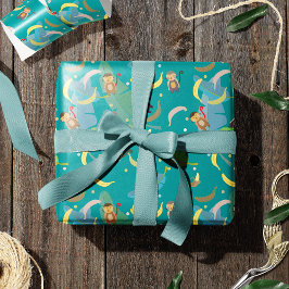 Cute Monkey och Bananas i Träd Mönster födelsedage Presentpapper