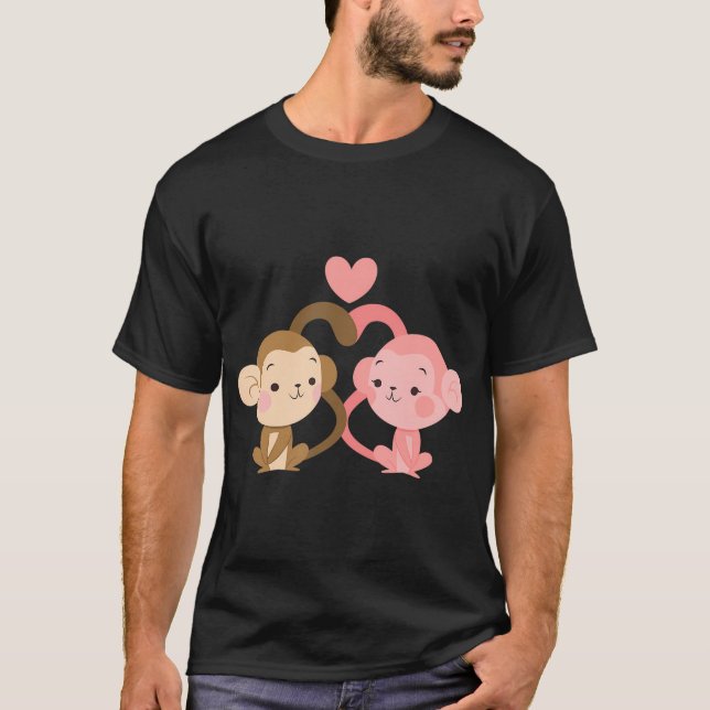 Cute Monkey par Valentine Day for Girls Boy T Shirt (Framsida)