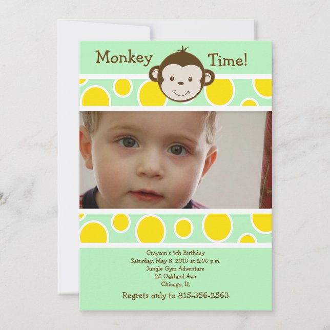CUTE MONKEY *PHOTO* Birthday Call Inbjudningar (Framsida)