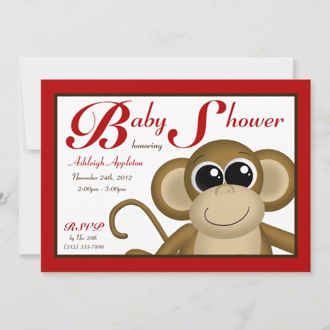 Cute Monkey Red Baby Shower-inbjudningar Inbjudningar (Framsida)