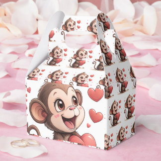 Cute Monkey Red Hearts Love Gable Favor Box Presentaskar