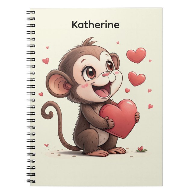 Cute Monkey Red Hearts Spiral Notebook  Anteckningsbok (Framsidan)