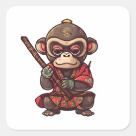 Cute Monkey Samurai Öga fångade den bittra apan Fyrkantigt Klistermärke