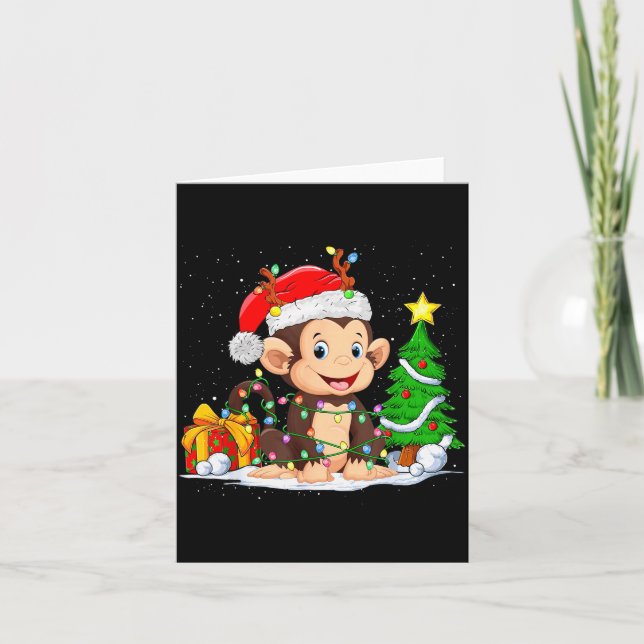 Cute Monkey Santa Christmas Tree Lights Xmas Pajam Kort (Framsida)