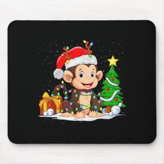 Cute Monkey Santa Christmas Tree Lights Xmas Pajam Musmatta (Framsidan)