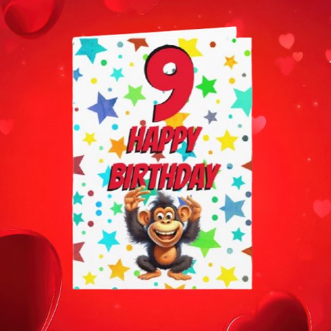 Cute Monkey Stars Birthday Card Kort (Skapare uppladdad)
