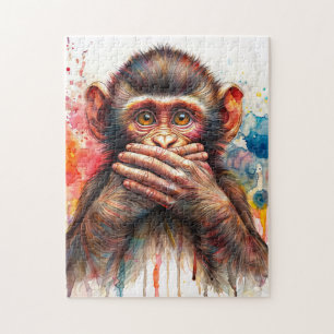 Cute Monkey talar inget ondskefull konst Pussel
