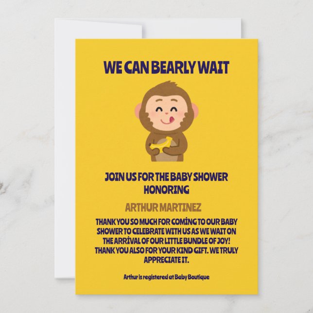 Cute Monkey Theme Boy Shower Inbjudningar (Framsida)