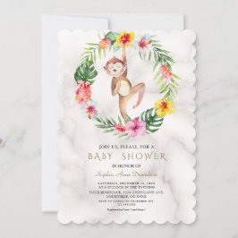 Cute Monkey Tropical Blommigt Girl Baby Shower Inbjudningar