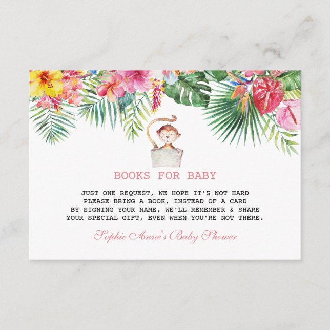 Cute Monkey Tropical Flowers Ram Baby Shower Tilläggskort (Framsida)