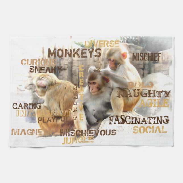 Cute Monkey Typography Art Kökshandduk (Horisontell)