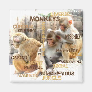 Cute Monkey Typography Art Magnet