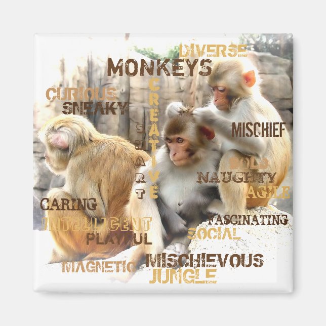 Cute Monkey Typography Art Magnet (Framsidan)