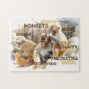 Cute Monkey Typography Art Pussel