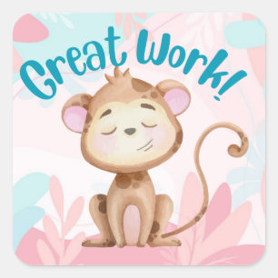 Cute Monkey Underbar Work Teacher Student Reward Fyrkantigt Klistermärke