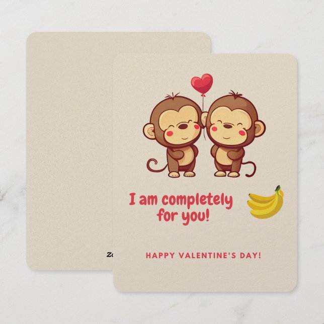 Cute Monkey Valentine Day Card Julkort (Fram/baksida)