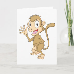 Cute Monkey Waking Hand Hi Hej Adjö Kort
