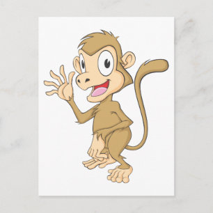 Cute Monkey Waking Hand Hi Hej Adjö Vykort