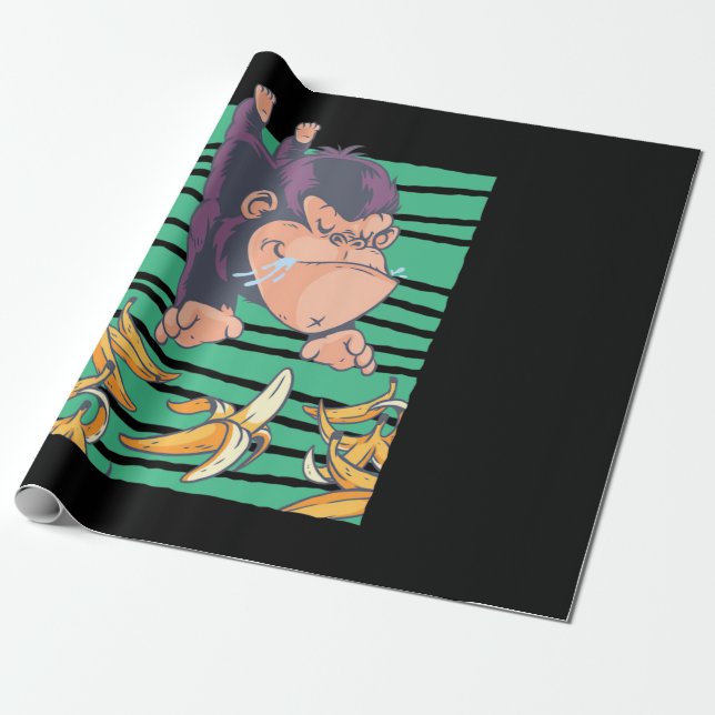 Cute Monkey with Bananas Presentpapper (Utrullad)