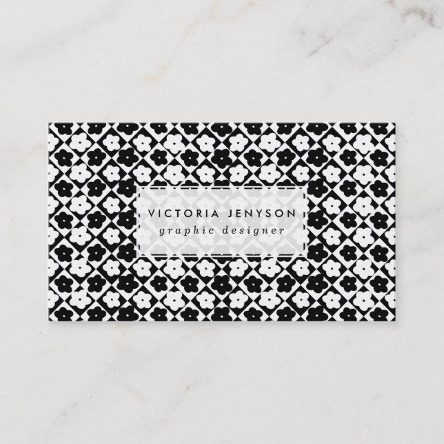 Cute Monochrome Flowers Diamond Geometric Mönster Visitkort (Framsida)