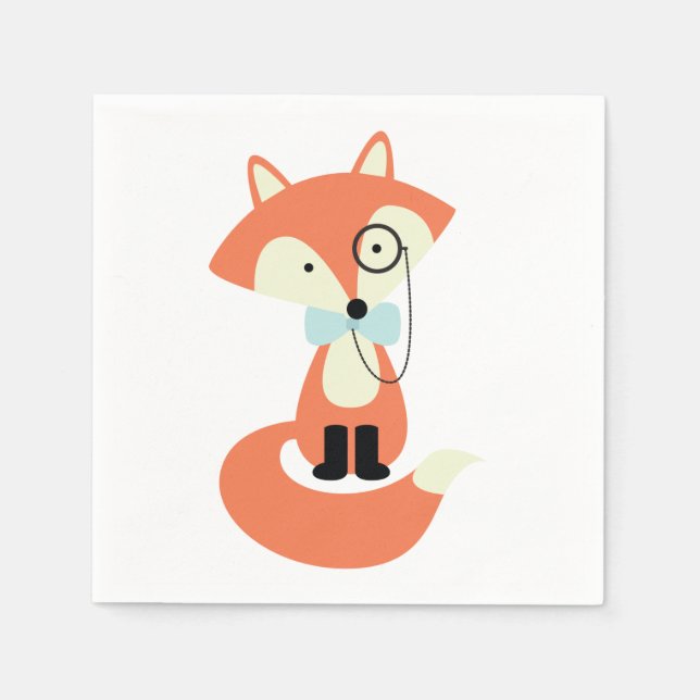 Cute Monocle Hipster Red Fox Pappersservett (Framsidan)
