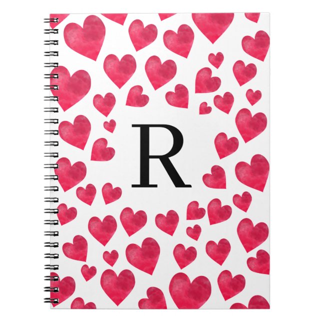 Cute Monogram Alla hjärtans dag Hjärter Anteckningsbok (Framsidan)