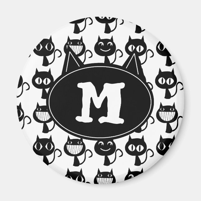 Cute Monogram Black Cat Expression Mönster Magnet (Framsidan)
