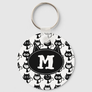 Cute Monogram Black Cat Expression Mönster Nyckelring