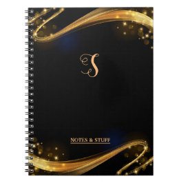 Cute Monogram Black & Guld Professionell bärbar da Anteckningsbok