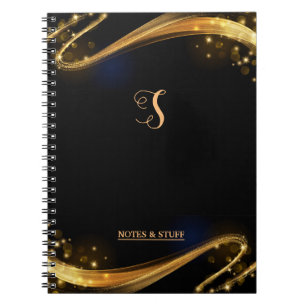 Cute Monogram Black & Guld Professionell bärbar da Anteckningsbok