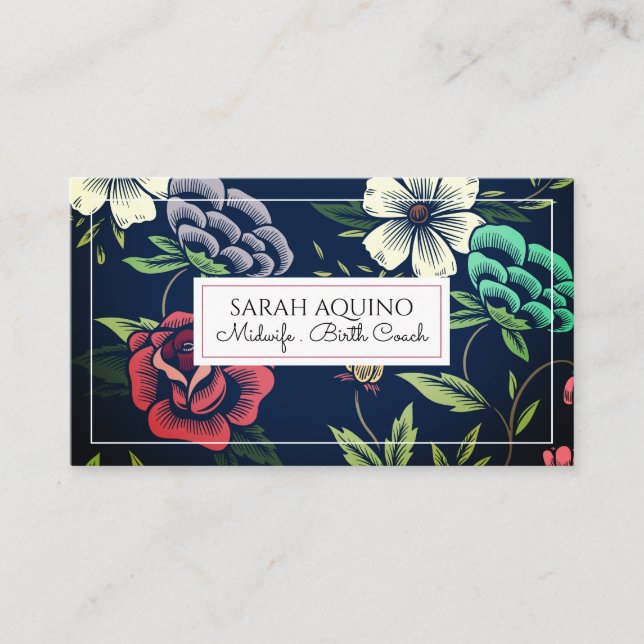 Cute Monogram Blommigt Doula Midfru Birth Coach Visitkort (Framsida)