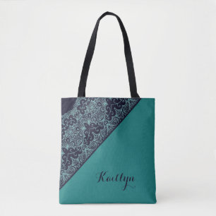 Cute Monogram Blue Lägg till Snyggten Namn Tygkasse