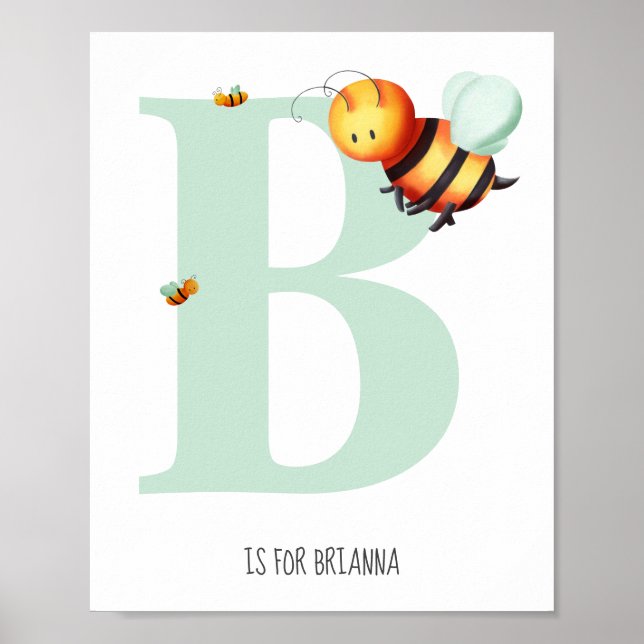 Cute Monogram Brev B Bee Nursery Poster (Framsidan)