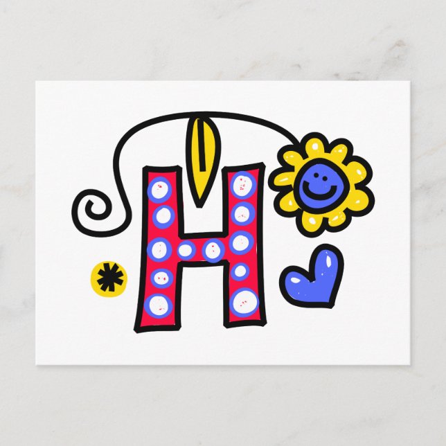 Cute Monogram Brev H Hälsning textuttryck Vykort (Framsida)
