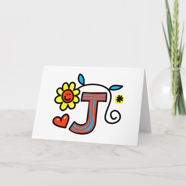Cute Monogram Brev J Hälsning textuttryck Anteckningskort (Framsida)