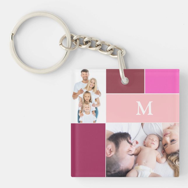 Cute monogram fotokollage rosa nyckelkedja (Framsidan)