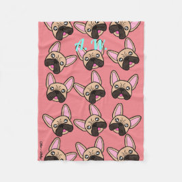 Cute Monogram Fransk Bulldog Kawaii Hund Mönster Fleecefilt
