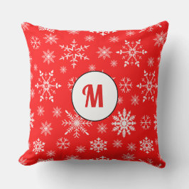 Cute monogram-gåva röd mönster snöflingor kudde
