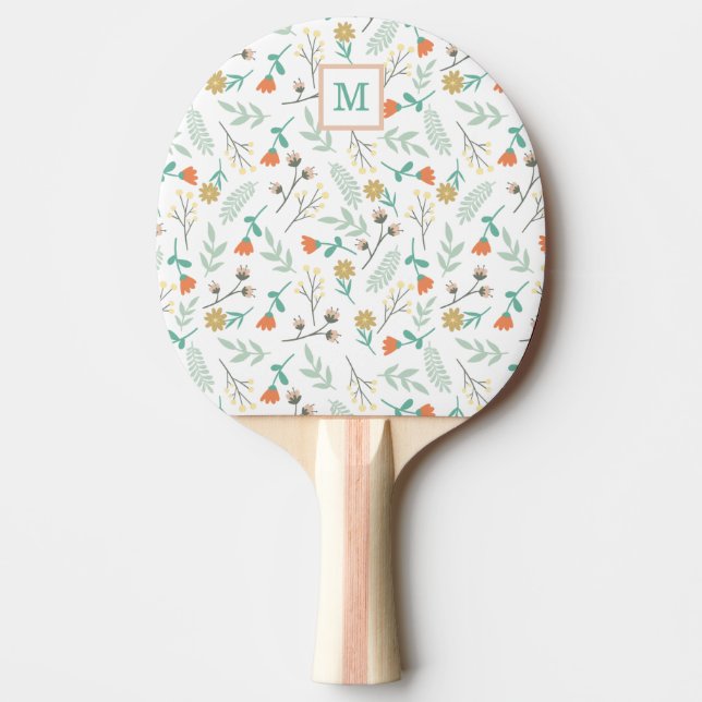 Cute Monogram Girly Daety Pastel Blommigt Pingisracket (Framsidan)